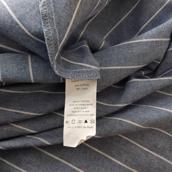 Simple Blue Striped Smocked Dress with Flutter Sleeves - Picture 6 of 6